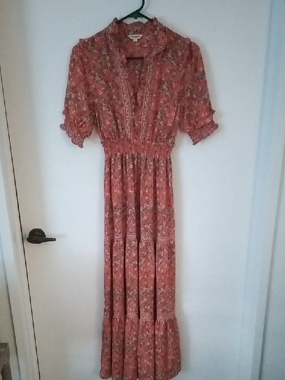 Max Studio Orange Floral Maxi Dress with Tiered Skirt